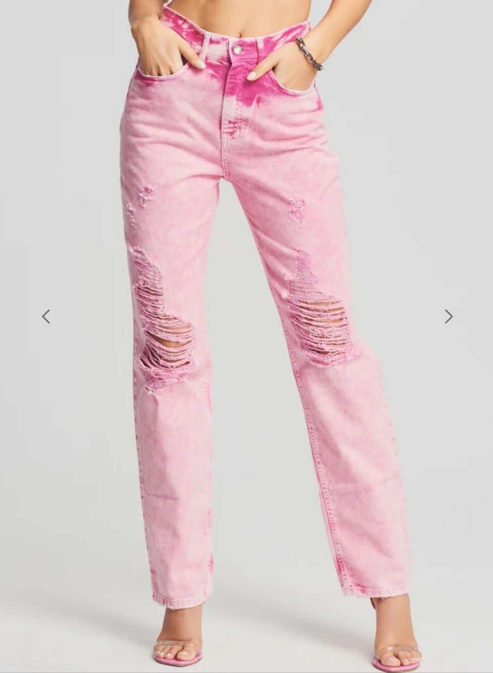 Retrofete Pink Distressed Straight-Leg Jeans